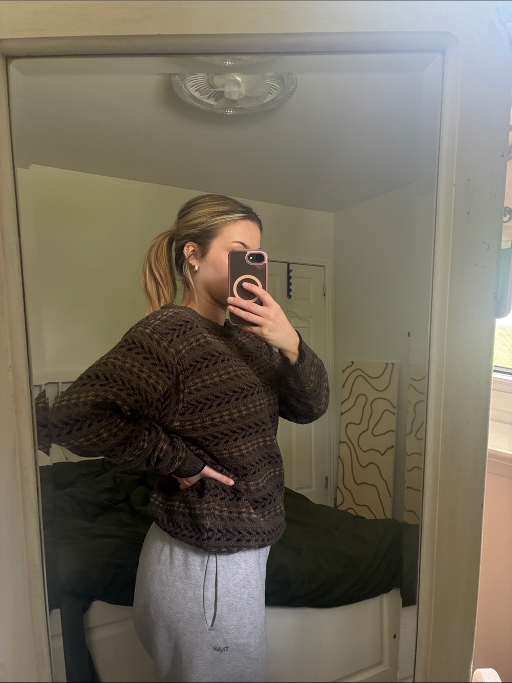 Jantzen Brown Open-Weave Crewneck Sweater - Picture 2 of 6